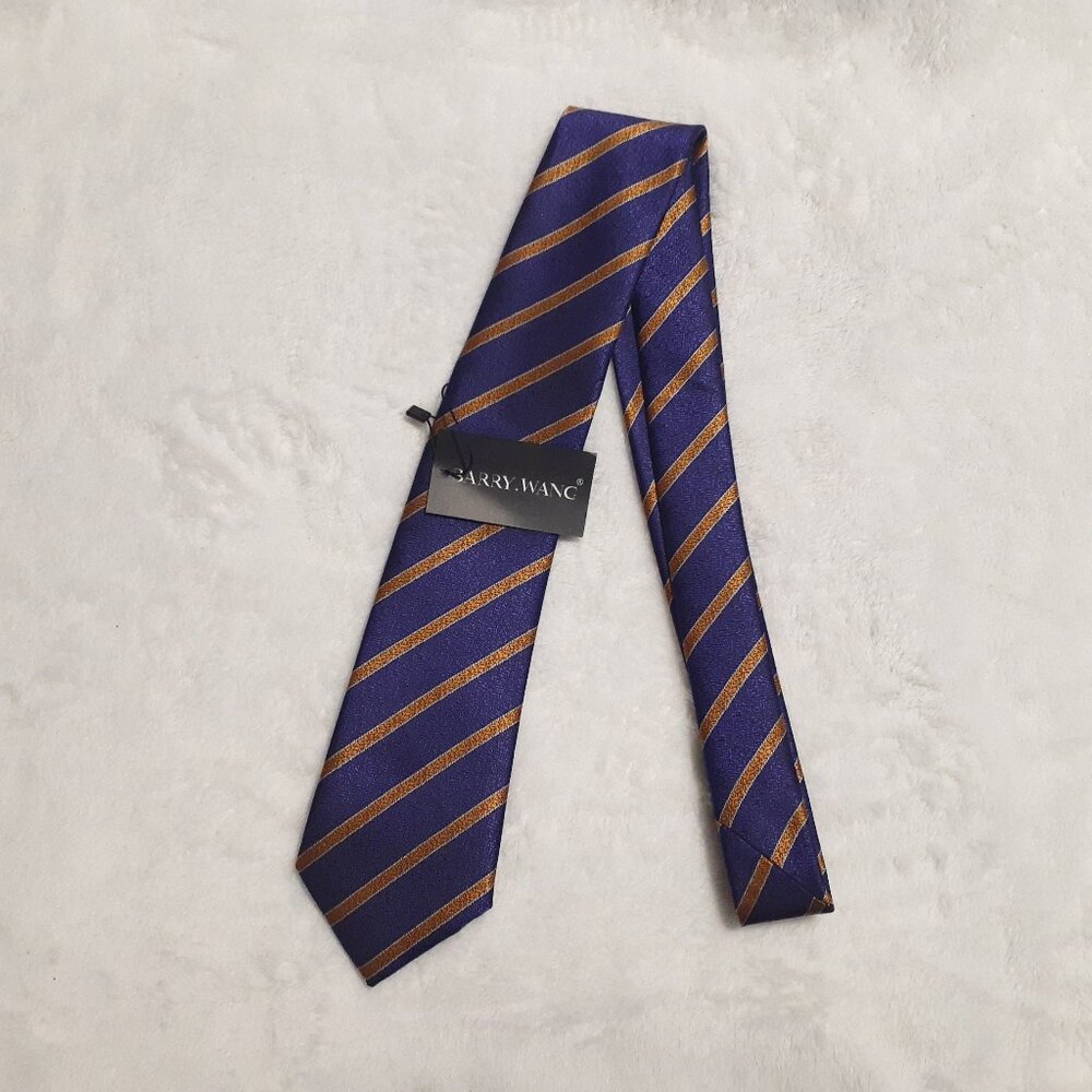 Barry Wang Tie Silk Purple Gold Silver Necktie Italy Textured NWT